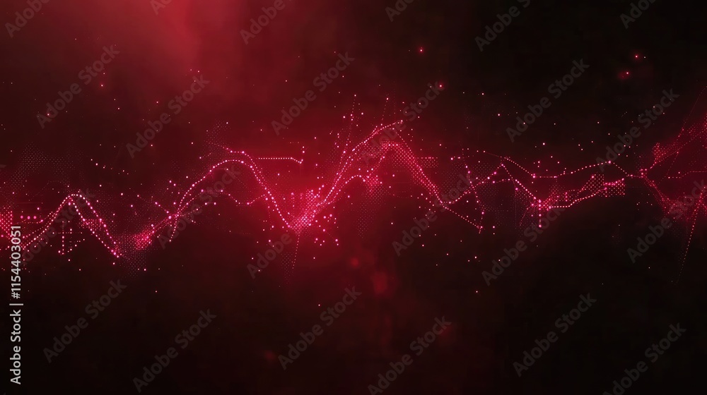 Poster abstract red wave pattern with dots and lines in dark background