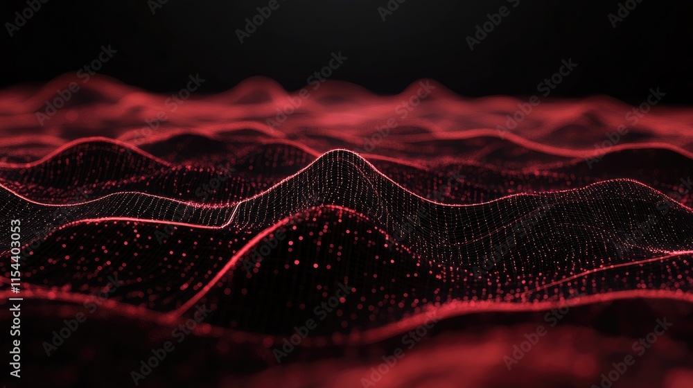 Poster abstract digital waveform visualization with red color theme