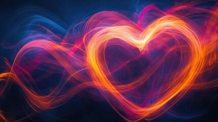 Colorful Light Trails Forming Heart Shape Against Dark Background