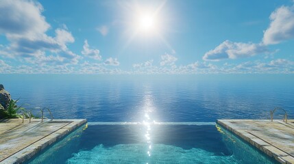 Obraz premium Tranquil Infinity Pool Overlooking Calm Ocean and Bright Sky