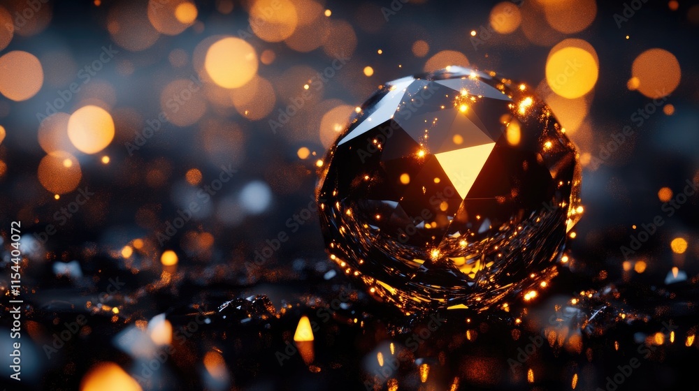 Poster abstract gemstone with glowing bokeh and sparkling reflections