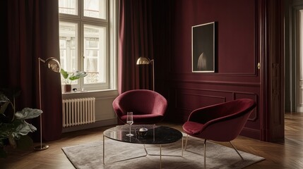 Fototapeta premium Elegant Living Room Interior with Modern Furnishings and Lighting