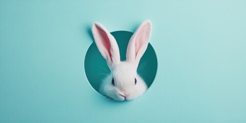 Obraz premium Conejo blanco en fondo azul claro