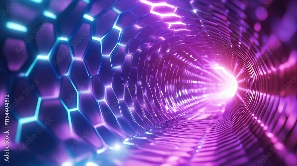 Poster abstract neon tunnel with hexagonal patterns and vibrant lights