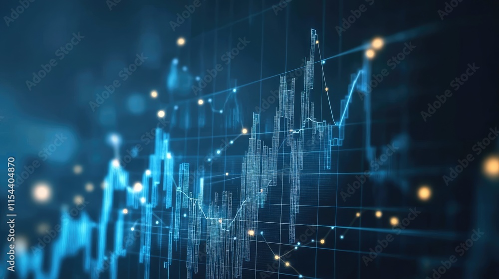 Poster digital financial graph with data points and trend lines visual