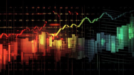 Colorful Abstract Data Visualization with Line and Bar Graphs