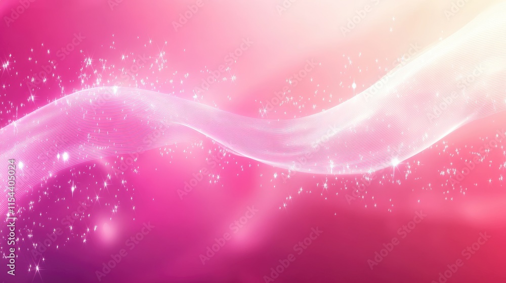 Poster abstract pink background with floating glittering particles and light
