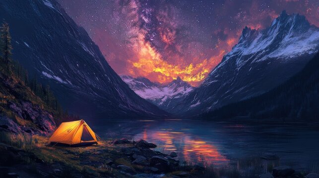Escena de campamento en la monta&ntilde;a