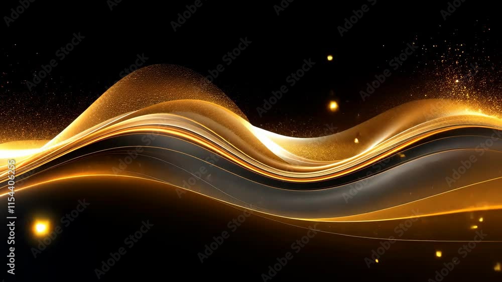 Leinwandbilder video with shimmering gold wave flowing over an abstract black background offers elegance and luxury
