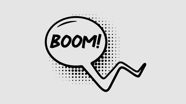 Comic speech bubbles with halftone shadows in pop art style graphic animation. Alpha channel. Transparent background motion design. 4K resolution