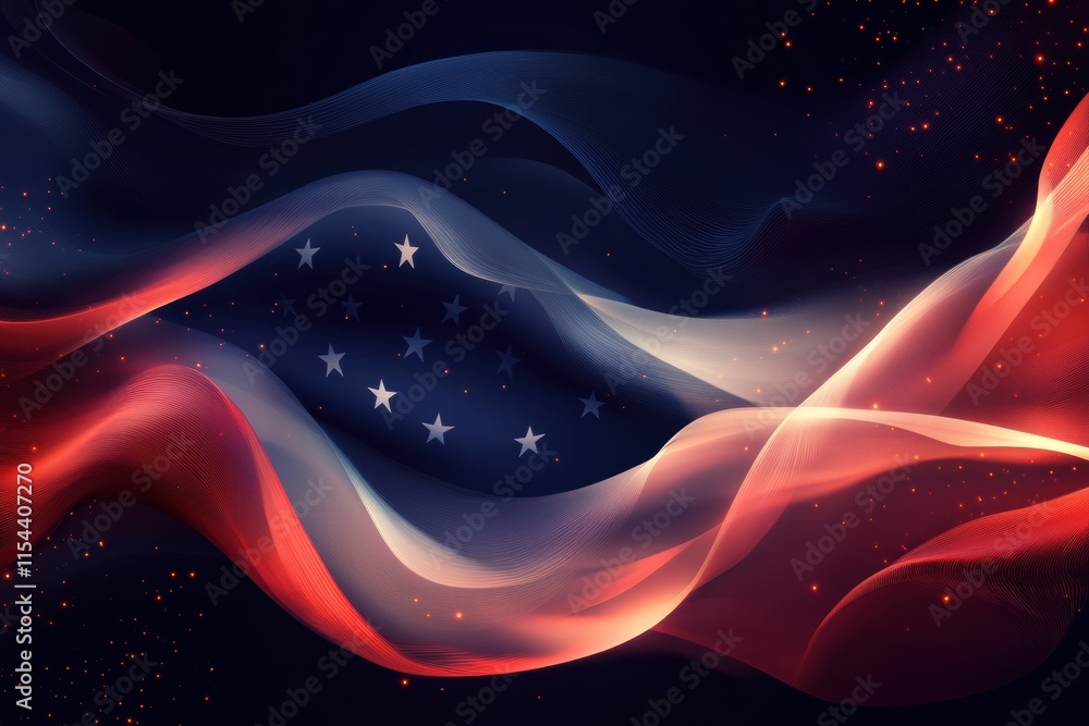 Poster Flowing American flag fabric texture creating a dynamic visual effect against a dark backdrop. Generative AI