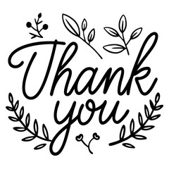 Fototapeta premium Thank You calligraphy with brown leaves, elegant vector card design.