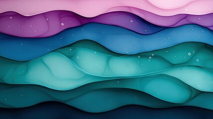 Obraz premium An abstract depiction of blue, pink, and purple waves featuring bubble patterns at their base