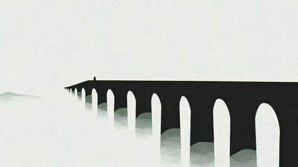 Serene Single Bridge Surrounded by Enigmatic Mist Under Soft Light in Minimalistic Style