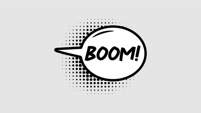 Comic speech bubbles with halftone shadows in pop art style graphic animation. Alpha channel. Transparent background motion design. 4K resolution