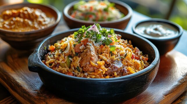 Imagen de comida india con arroz y carne