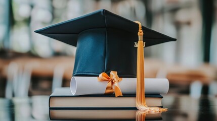 Imagen de graduación con birrete y diploma
