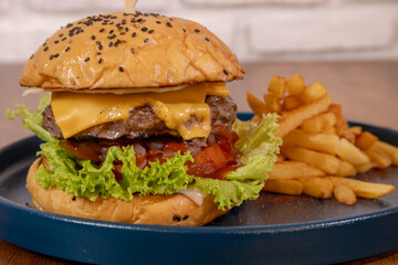 cheeseburger with fries