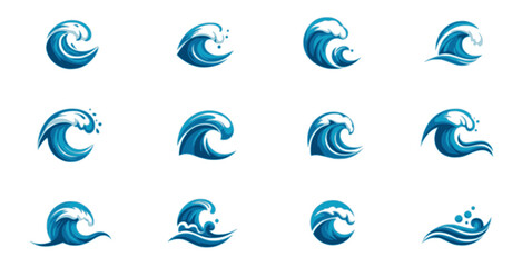 set of ocean wave abstract water logo