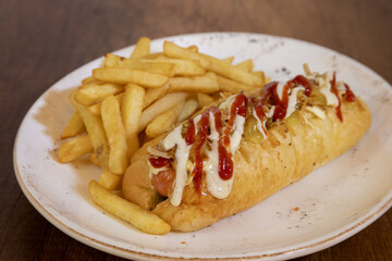 Hot dog with french fries