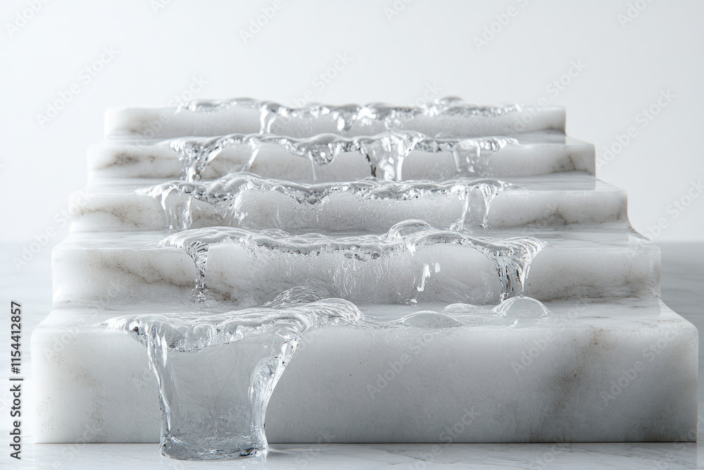 Aufkleber water cascading down a series of pristine white marble steps, creating an elegant and serene scene.