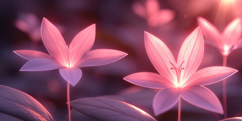 Fototapeta premium Abstract floral background, glowing pink flowers
