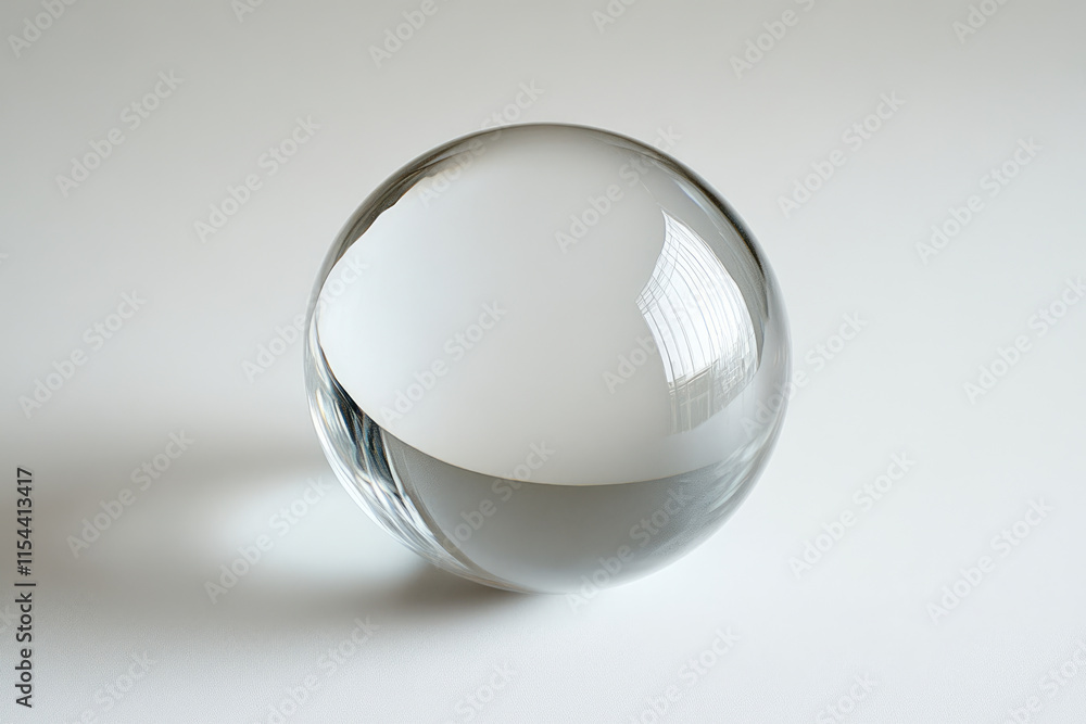 Poster a transparent glass sphere reflects light and shadows, creating a minimalist image.