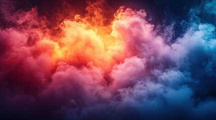 Fototapeta premium Colorful Smoke Clouds in Dark Background Evoking a Mystical Atmosphere, Perfect for Abstract Art, Backgrounds, and Creative Design Projects