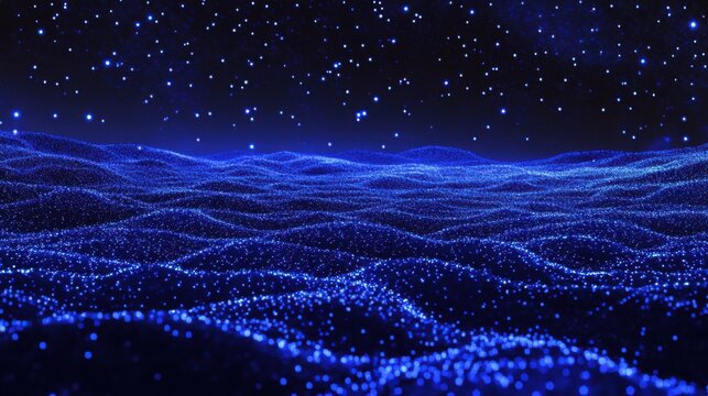 Paisaje azul brillante con estrellas y luces
