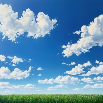 Paisaje cielo azul con nubes y campo verde