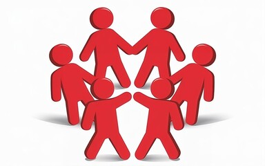 A 3D illustration of red figures holding hands in a circular formation. Perfect for business, social, and teamwork-related themes