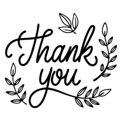 Thank You calligraphy with brown leaves, elegant vector card design.