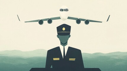 Pilot in Cockpit Preparing for Takeoff with Commercial Airplane Flying Above