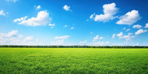 Fototapeta premium Paisaje de pradera con césped y cielo azul