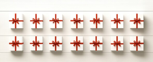 Obraz premium This eye-catching frame is made from Christmas fir branches, including gift boxes and red decorations with sparkles and confetti against a white background. Suitable for Xmas and New Year, the photo