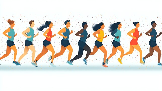 Diverse runners in a marathon.