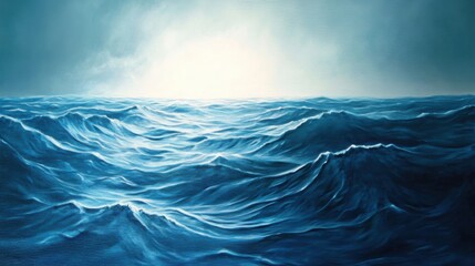 Fototapeta premium Pintura de océano con olas azules