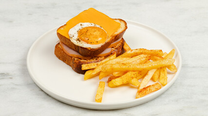 Club sandwich with French fries