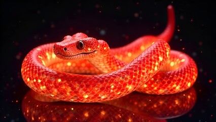 Glowing fire snake on dark background.
