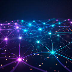 Digital Network with Blue and Purple Nodes