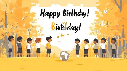 Kids celebrating birthday in autumn park.