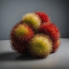 "A cluster of ripe rambutan with hairy skin, isolated on a transparent background."
