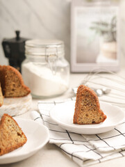 Bundt cake on white tray and white background