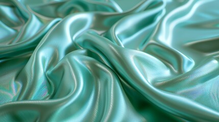Fototapeta premium Elegant light teal and mint blue abstract background with shimmering satin fabric and waves