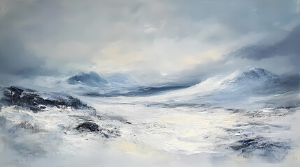An oil painting of a wintery tundra landscape. generative ai. Tundral. Illustration