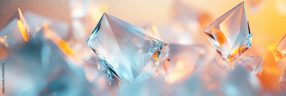 Poster Shimmering abstract 3D crystal arrangement reflecting light and color in a vibrant composition. Generative AI