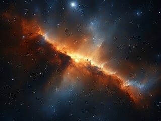 Fototapeta premium Fiery cosmic nebula with bright orange and blue hues.