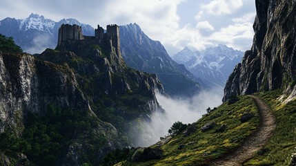 Obraz premium The jungle with mountain, foggy background