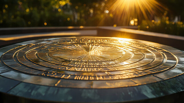 Sundial with sunlight creating intricate patterns. Sundial. Illustration