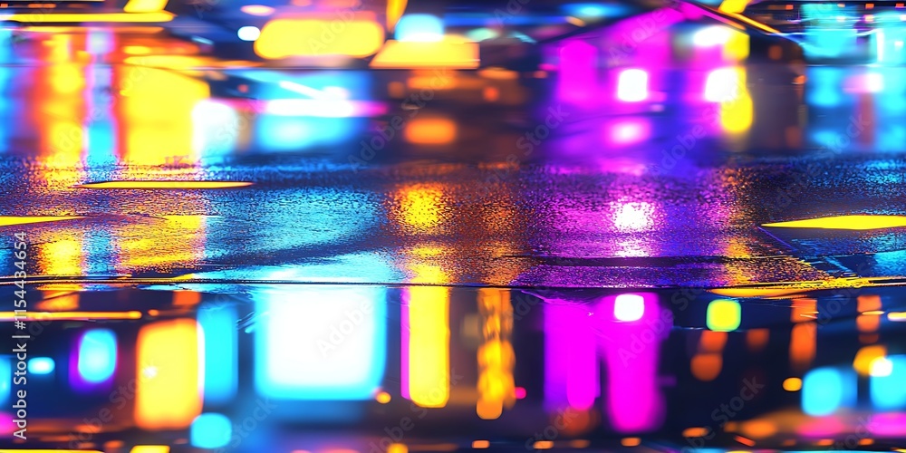 Fototapete Vibrant Colorful Abstract Light Pattern Reflection on Wet Surface : Generative AI